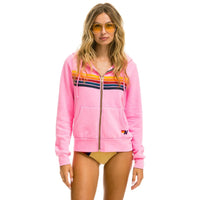 5 Stripe Zip Hoodie Neon Pink