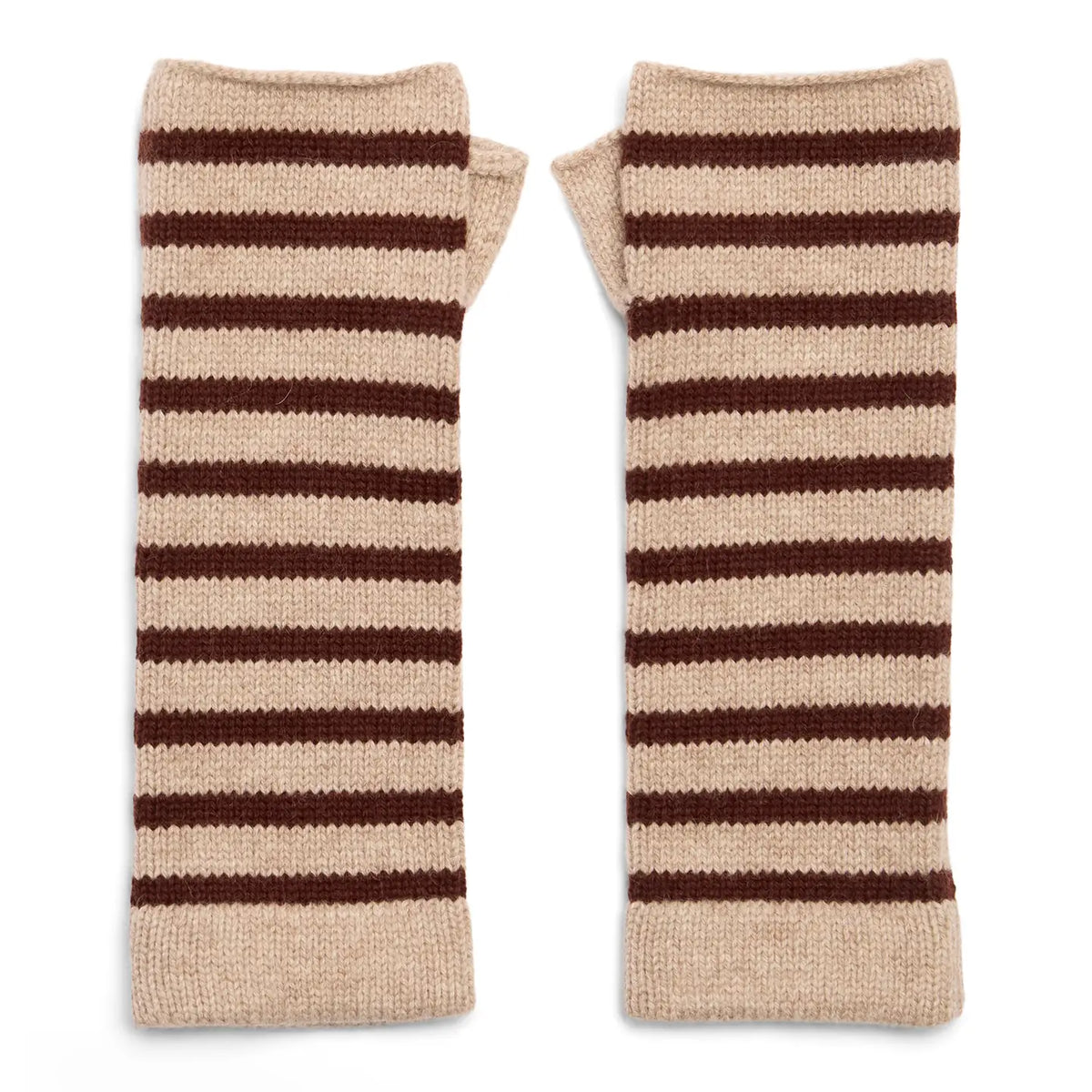 Cashmere Stripe Wrist Warmers Camel/Brown