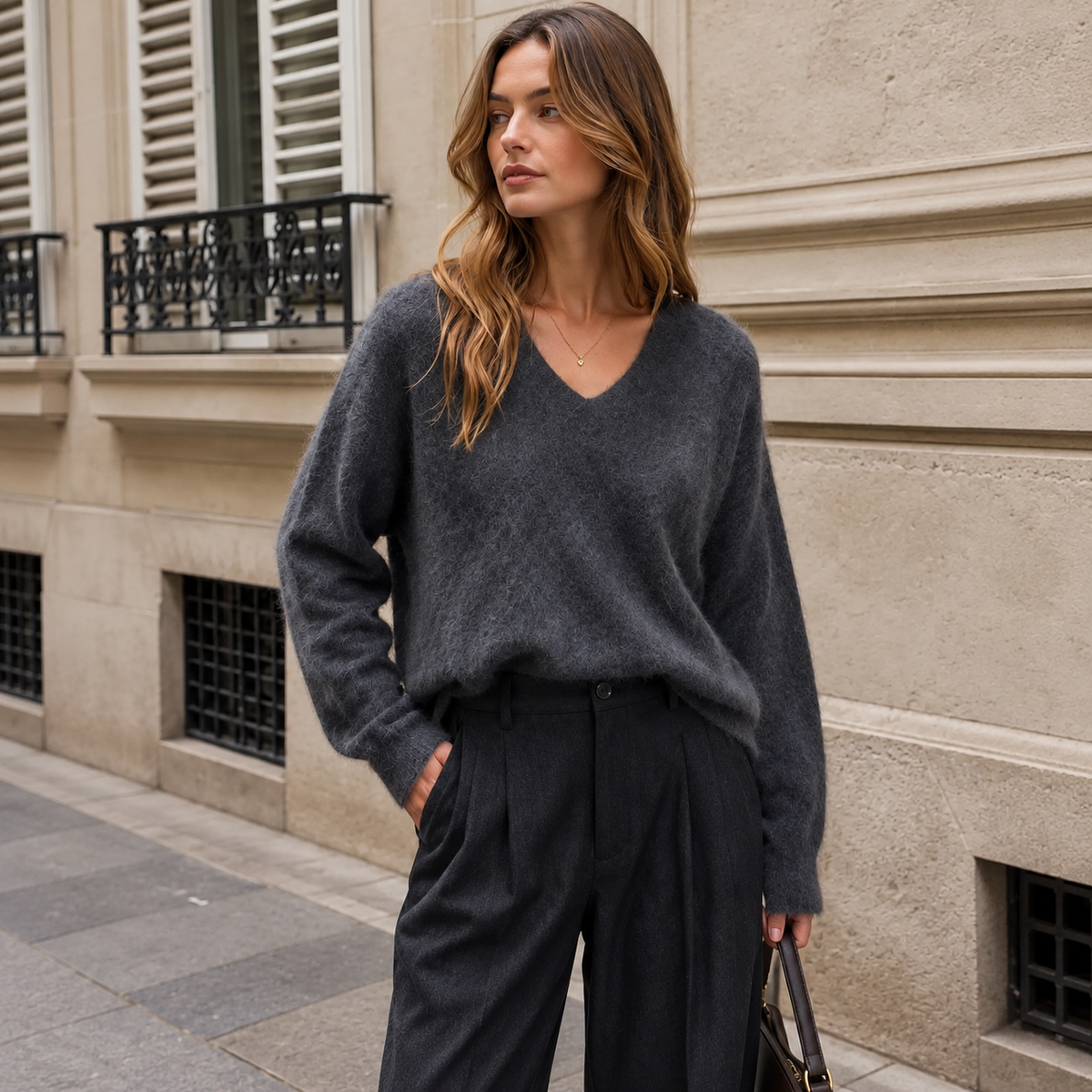 V-Neck Dark Grey Cashmere Pullover