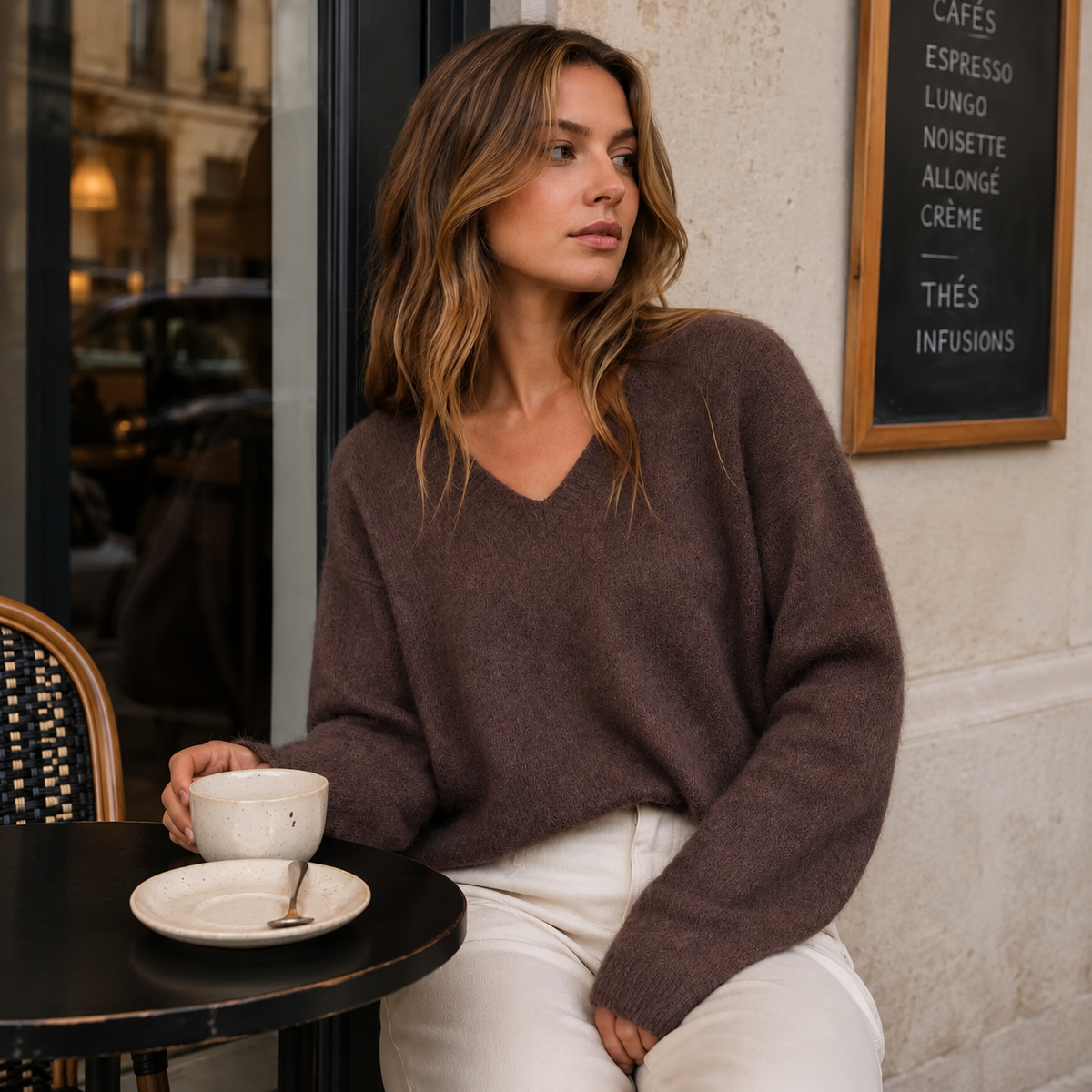 V-Neck Chocolate Cashmere Pullover