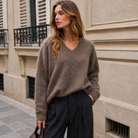 V-Neck Camel Gray Cashmere Pullover