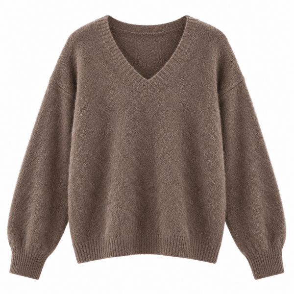 V-Neck Camel Gray Cashmere Pullover