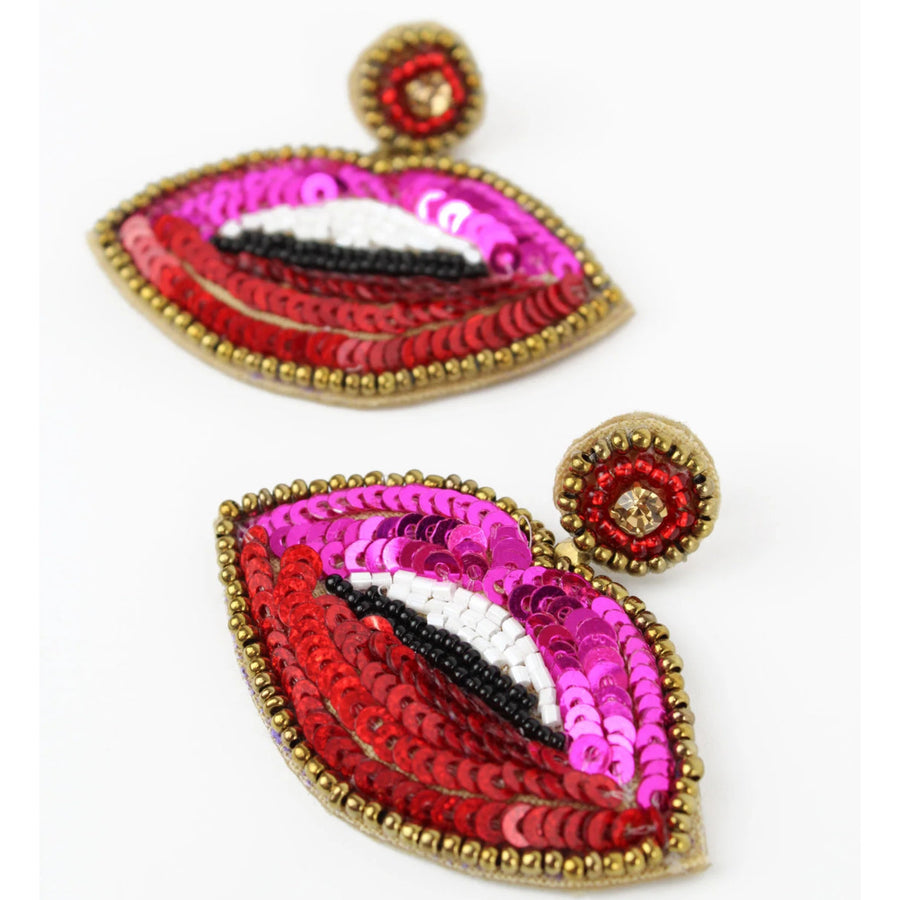 Doris Lips Embroidered Earrings