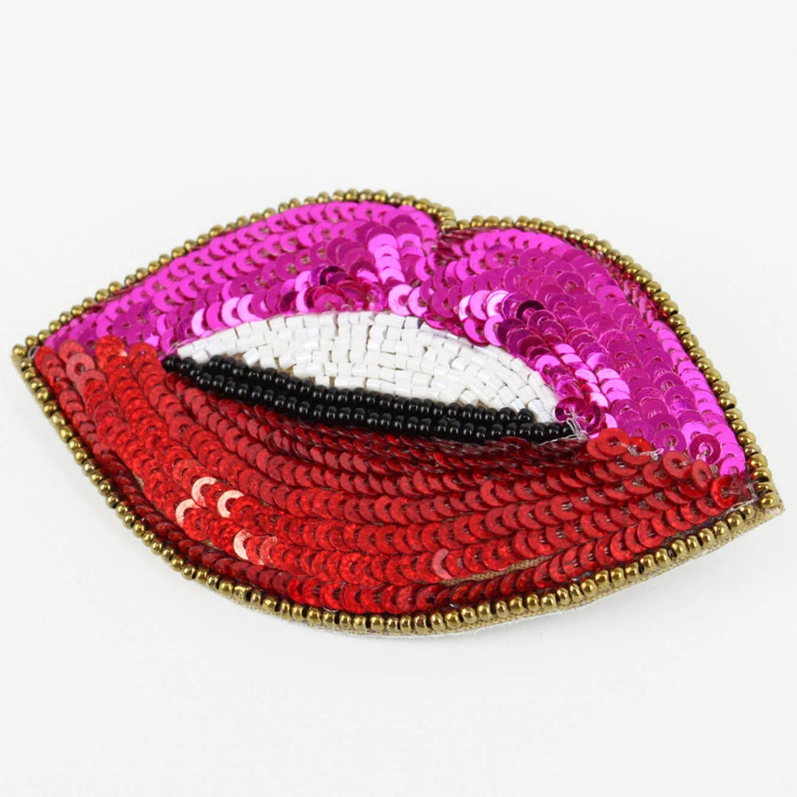 Doris Embroidered Lips Brooch