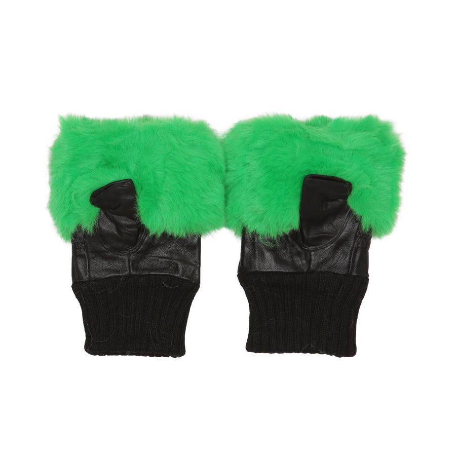 Jayley Faux Fur Neon Green Fingerless Gloves moo