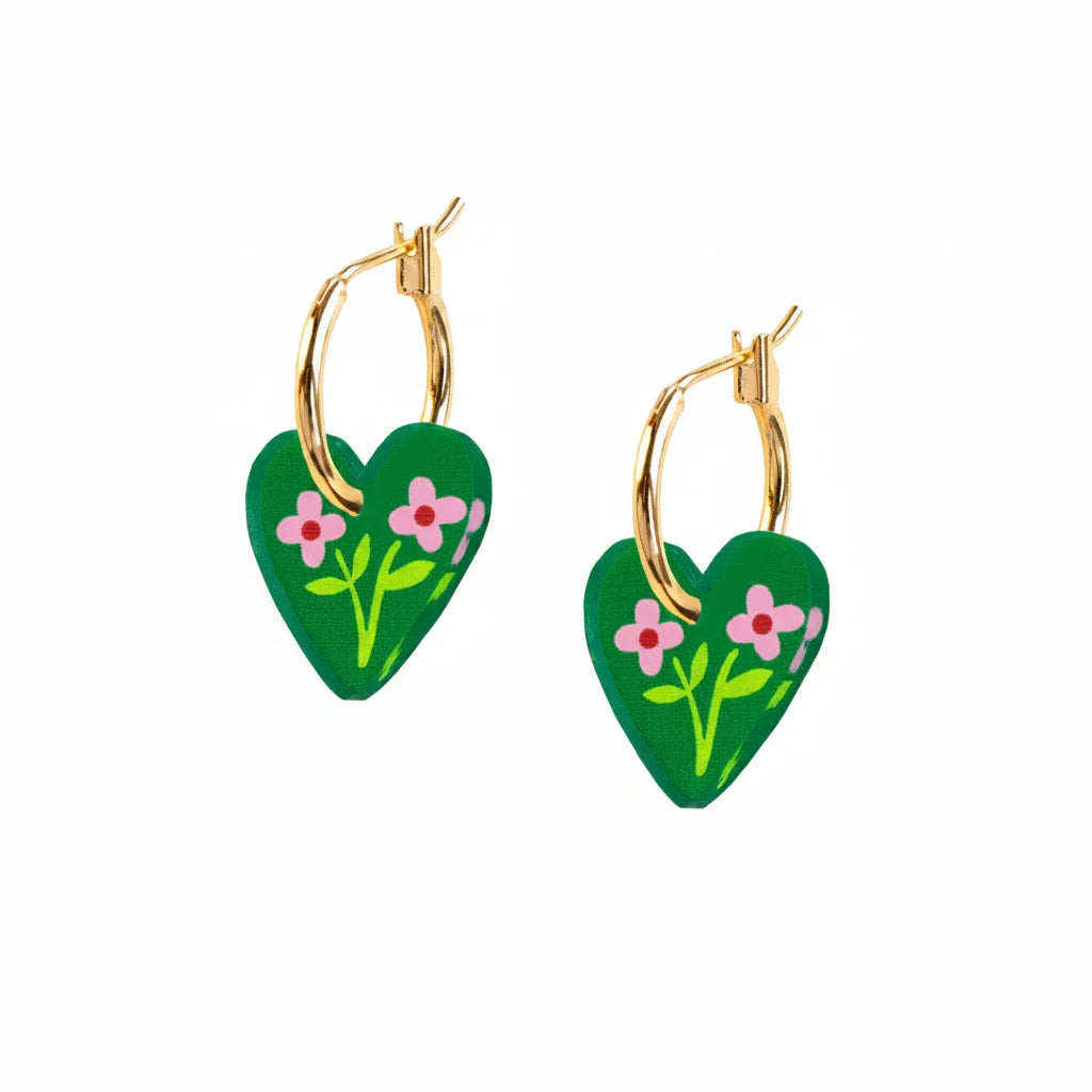 *NEW* Mini Heart Hoop Earrings Green
