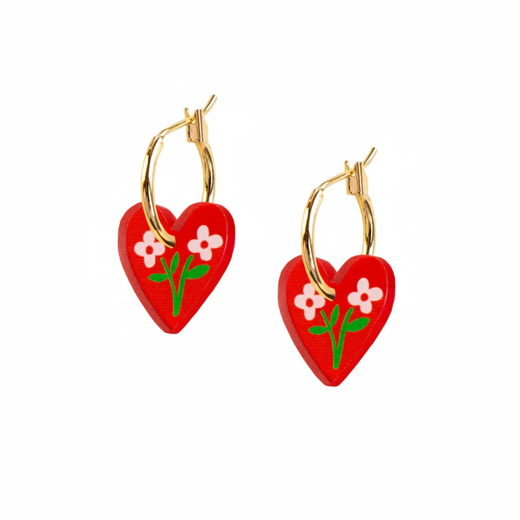 *NEW* Mini Heart Hoop Earrings Red