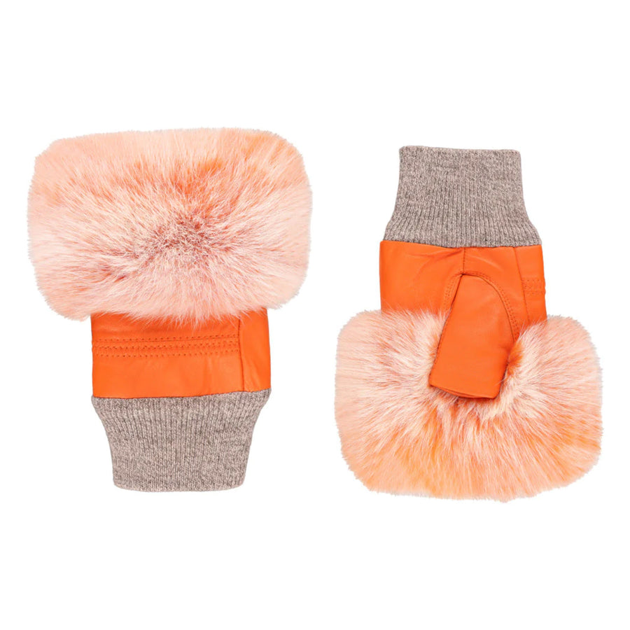 Jayley Leather Fur Trim Orange Fingerless Gloves