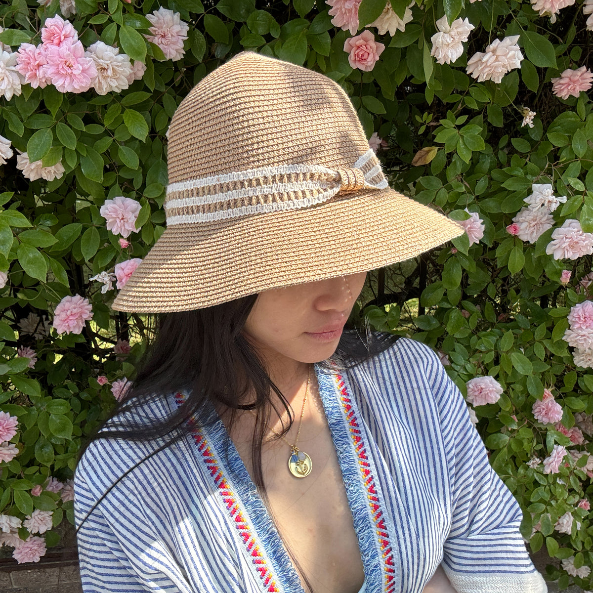 *NEW STYLE* Foldable Cloche Hat Rope/White Band