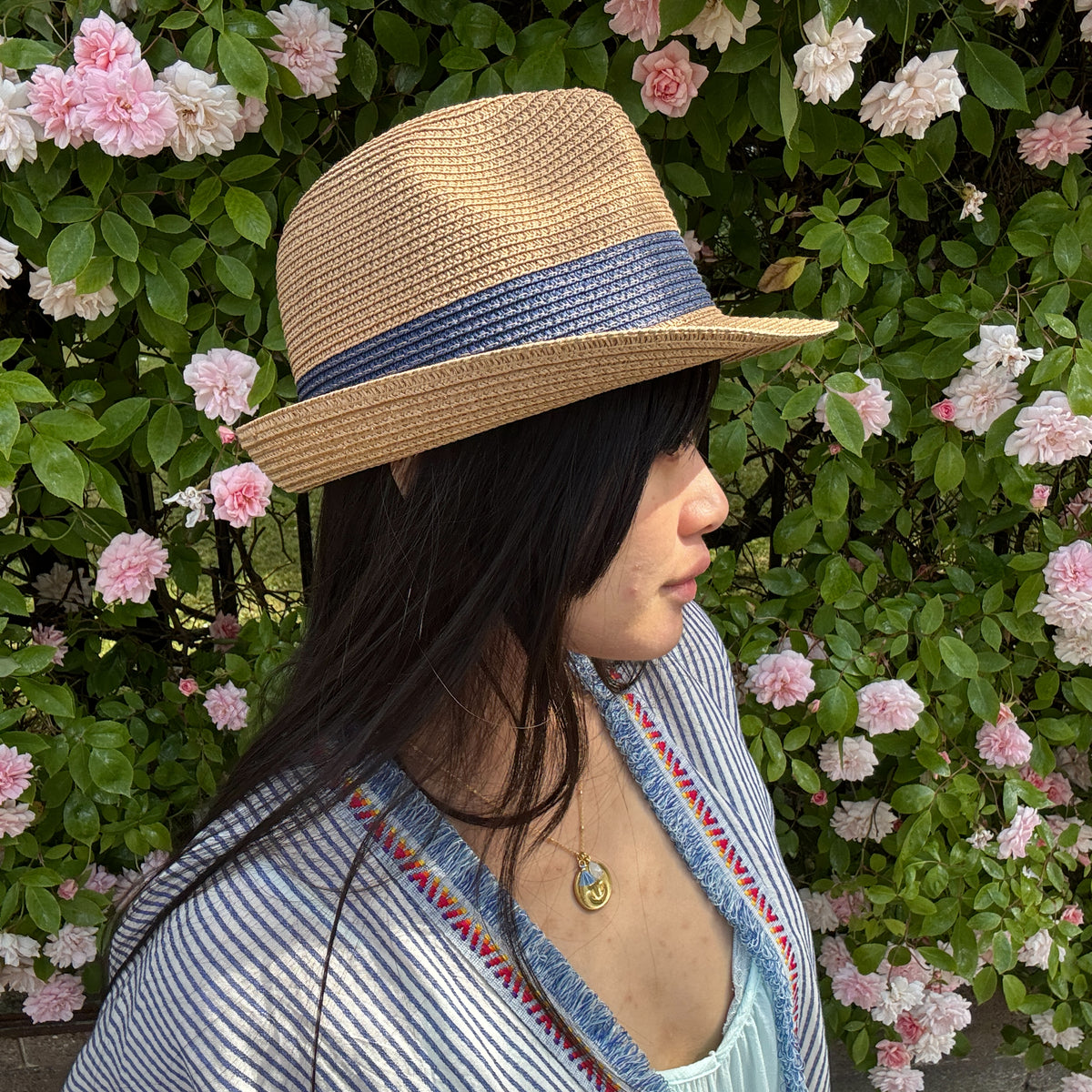 *NEW STYLE* Foldable Trilby Hat Tan/Blue
