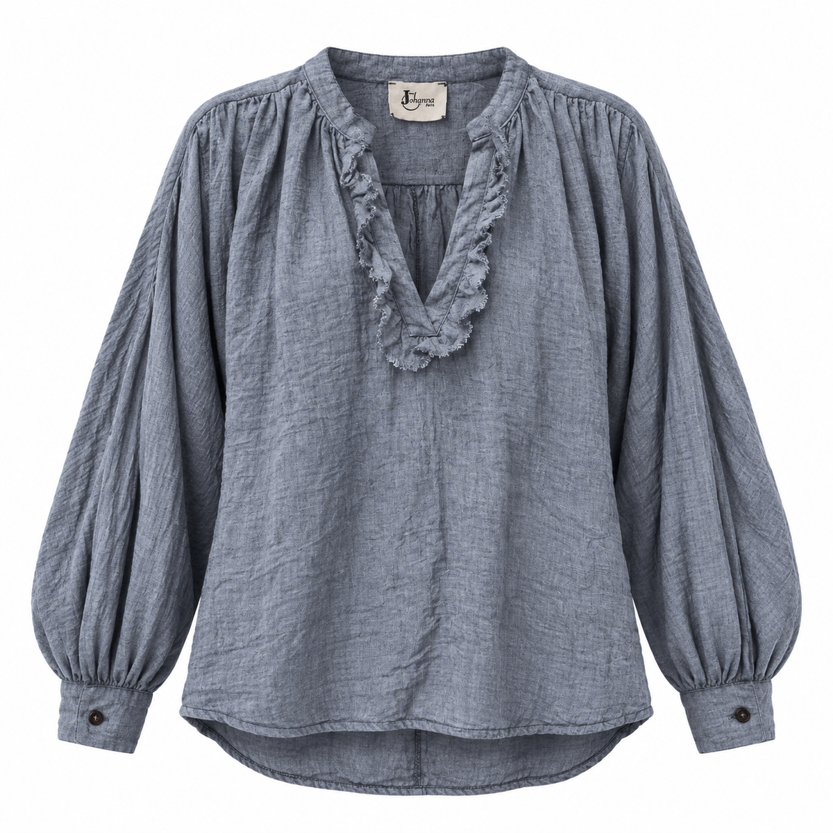 Soft Ruffle V Neck Shirt Dark Grey