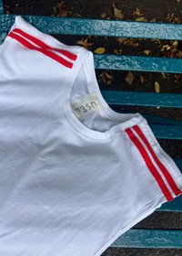 079. White Tank With Tape Appliqué