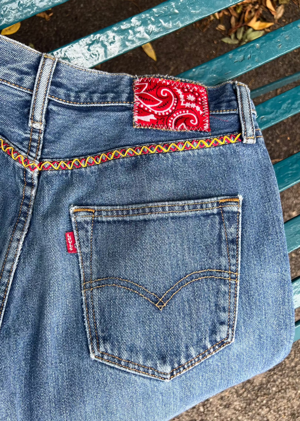 081. Zig Zag Stitch Levi's with Bandana Patch