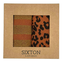 Leopard & Lurex Stripe Sock Duo Copper