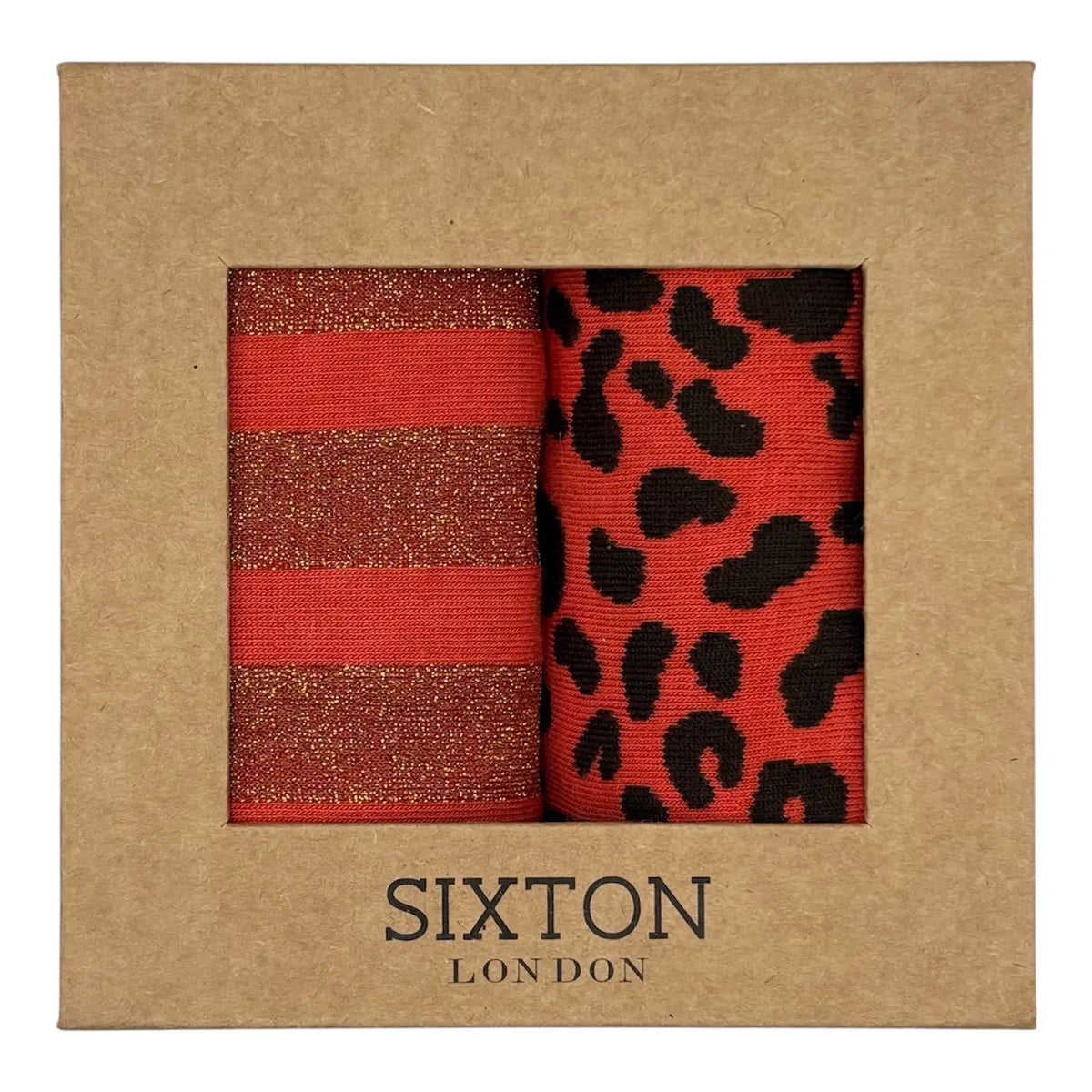 Leopard & Lurex Stripe Sock Duo Tomato