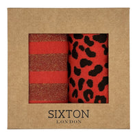 Leopard & Lurex Stripe Sock Duo Tomato