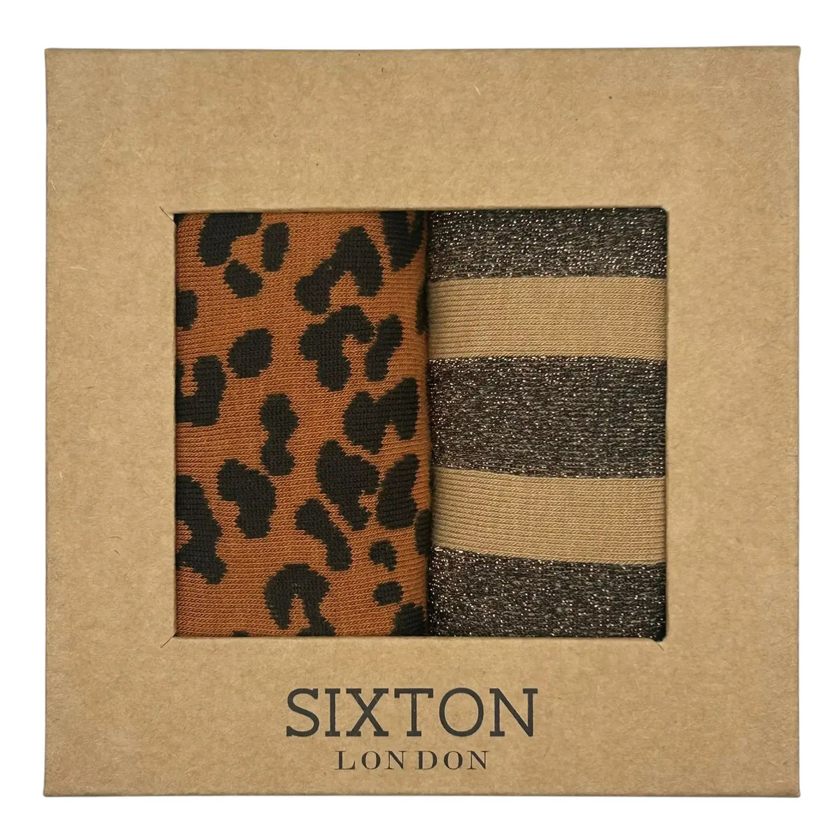 Brick Leopard & Sand Lurex Stripe Sock Duo