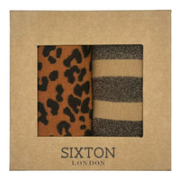 Brick Leopard & Sand Lurex Stripe Sock Duo