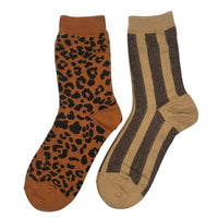 Brick Leopard & Sand Lurex Stripe Sock Duo