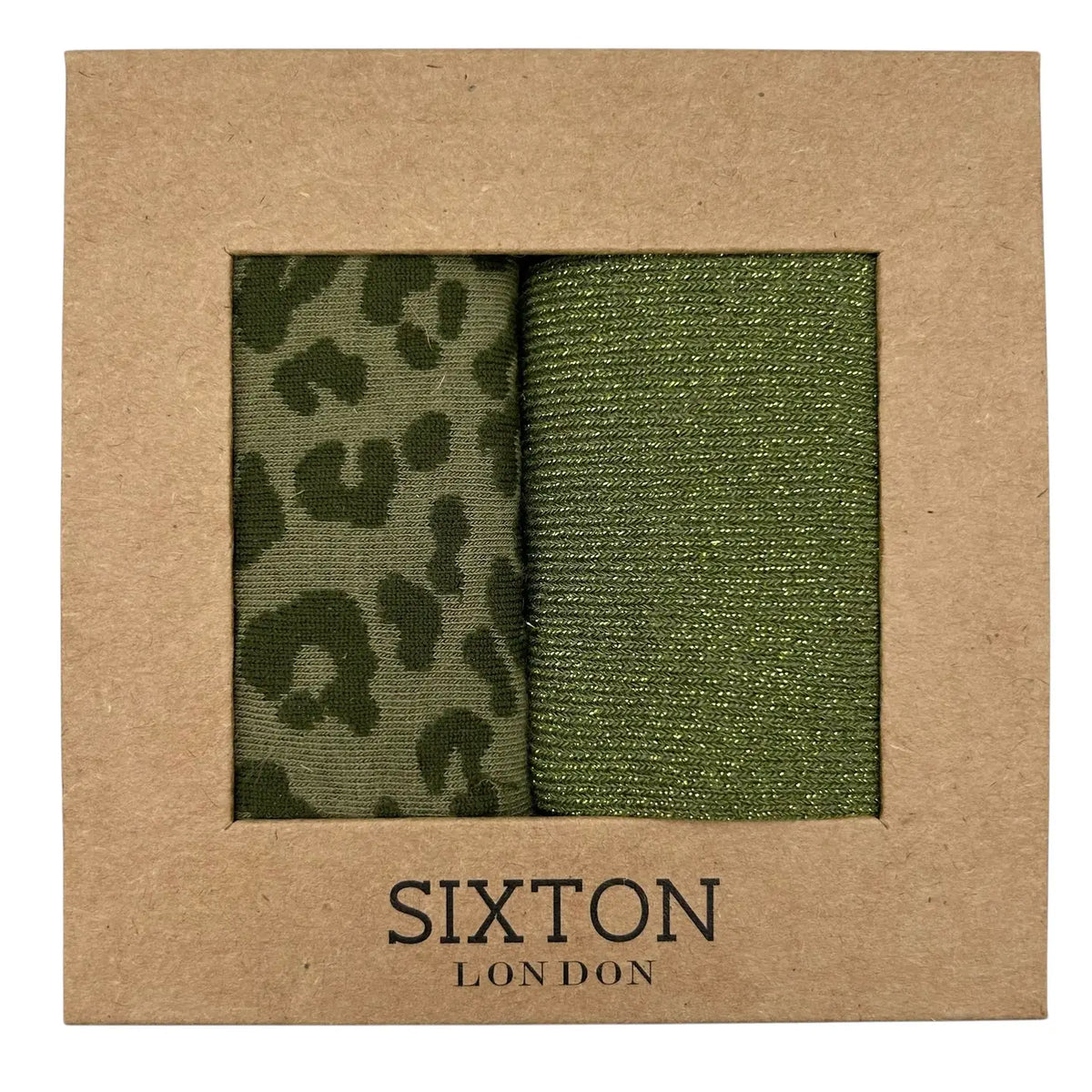 Leopard & Lurex Stripe Sock Duo Moss
