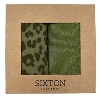 Leopard & Lurex Stripe Sock Duo Moss