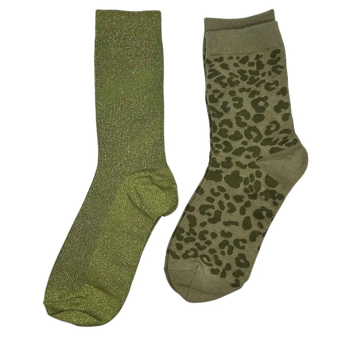 Leopard & Lurex Stripe Sock Duo Moss