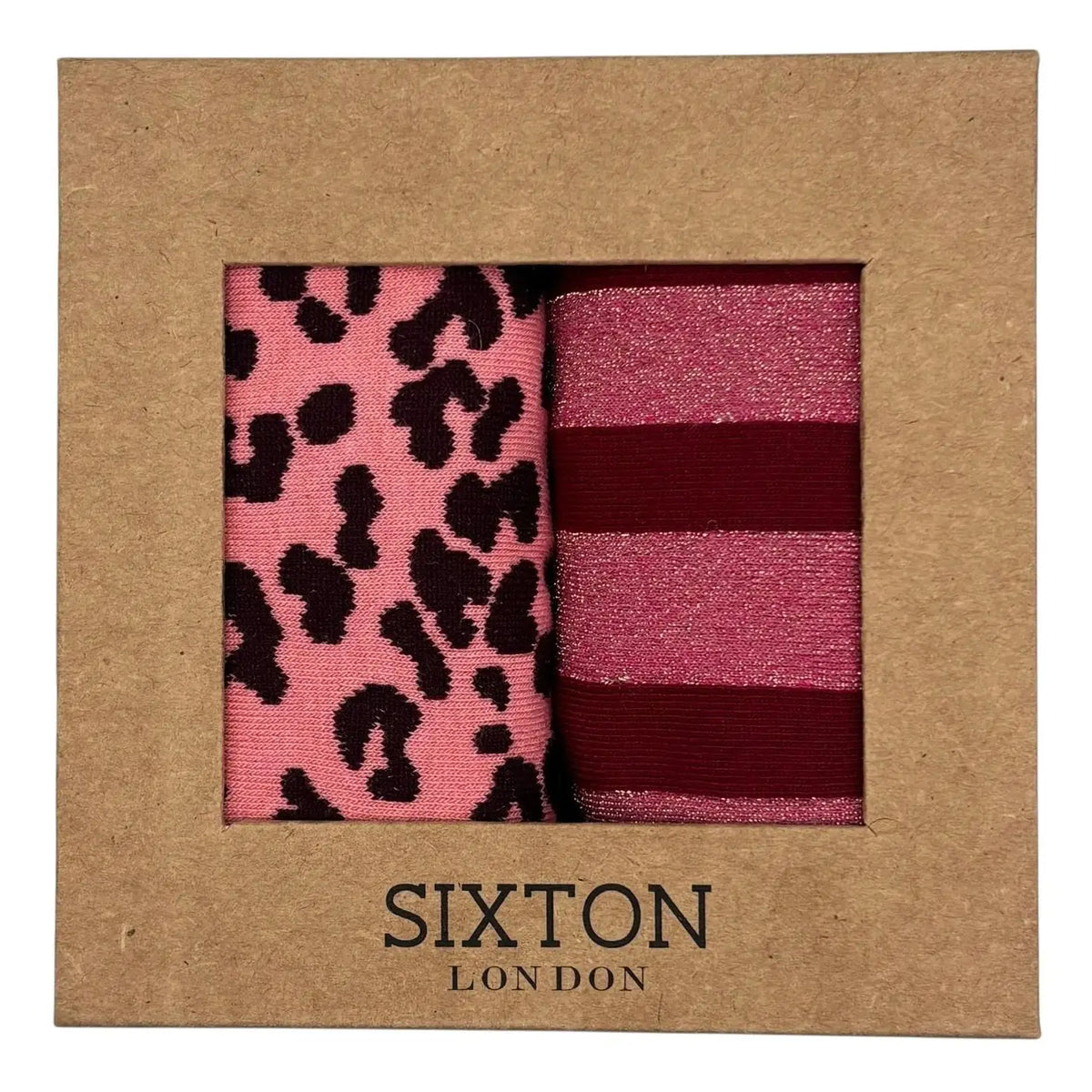 Leopard & Lurex Stripe Sock Duo Pink