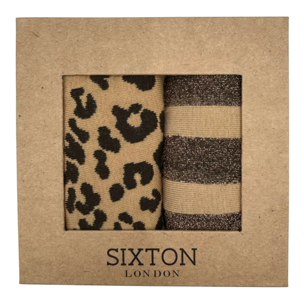 Leopard & Lurex Stripe Sock Duo Camel