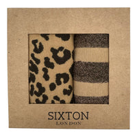 Leopard & Lurex Stripe Sock Duo Camel