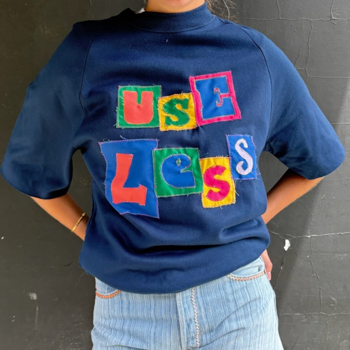 Useless Upcycled Appliqued Blue S/S Sweat