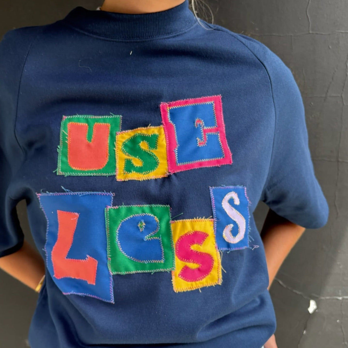 Useless Upcycled Appliqued Blue S/S Sweat