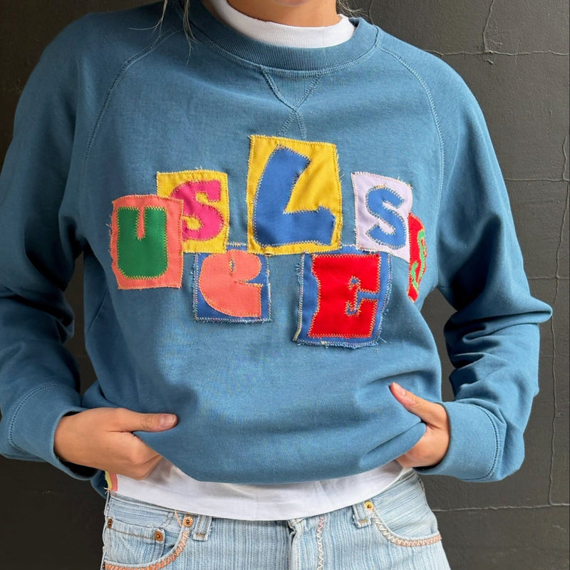 Useless Upcycled Appliqued Blue Sweat