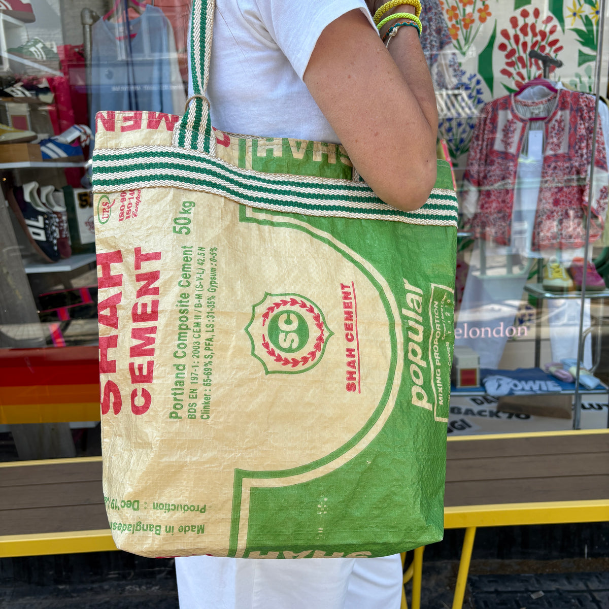Upcycled Cement Bag Tote Green
