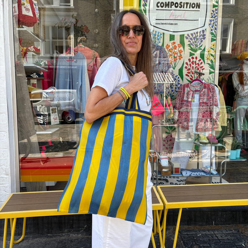 Striped Beach Tote Yellow/Blue