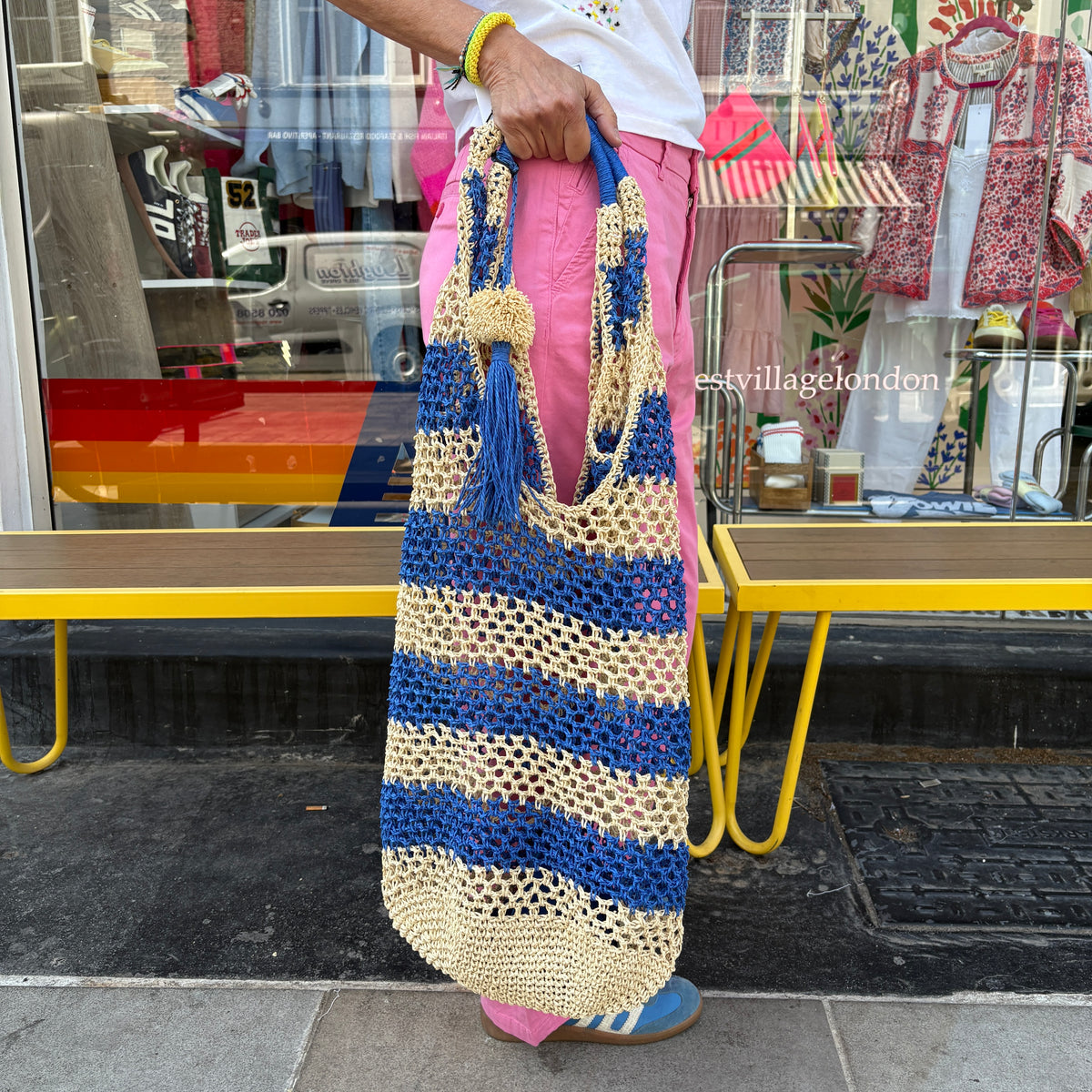 Alex Max Striped woven blue slouch bag
