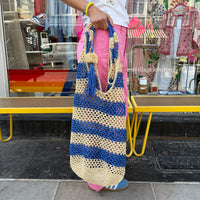 Alex Max Striped woven blue slouch bag
