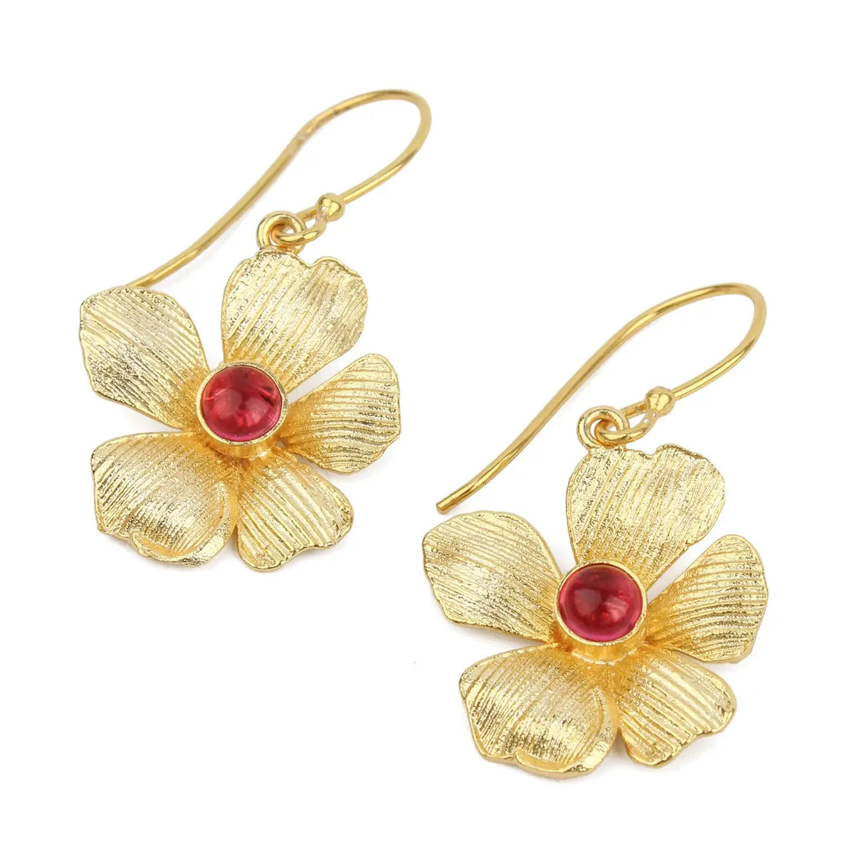 *NEW* Gold Flower with Pink Stone Earrings