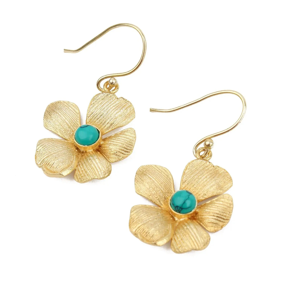 *NEW* Gold Flower with Turquoise Stone Earrings