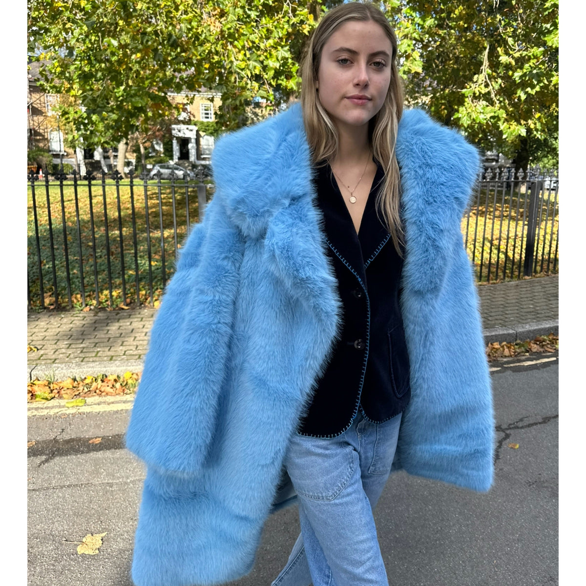 Baby Blue Faux Fur Oversized Coat