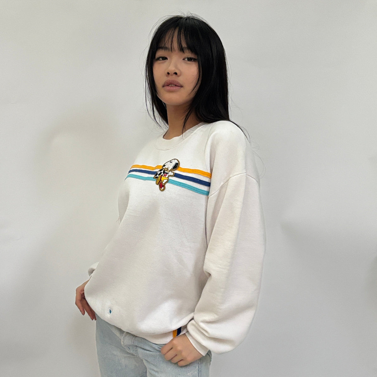 Useless White Stripe Snoopy Patch Sweatshirt