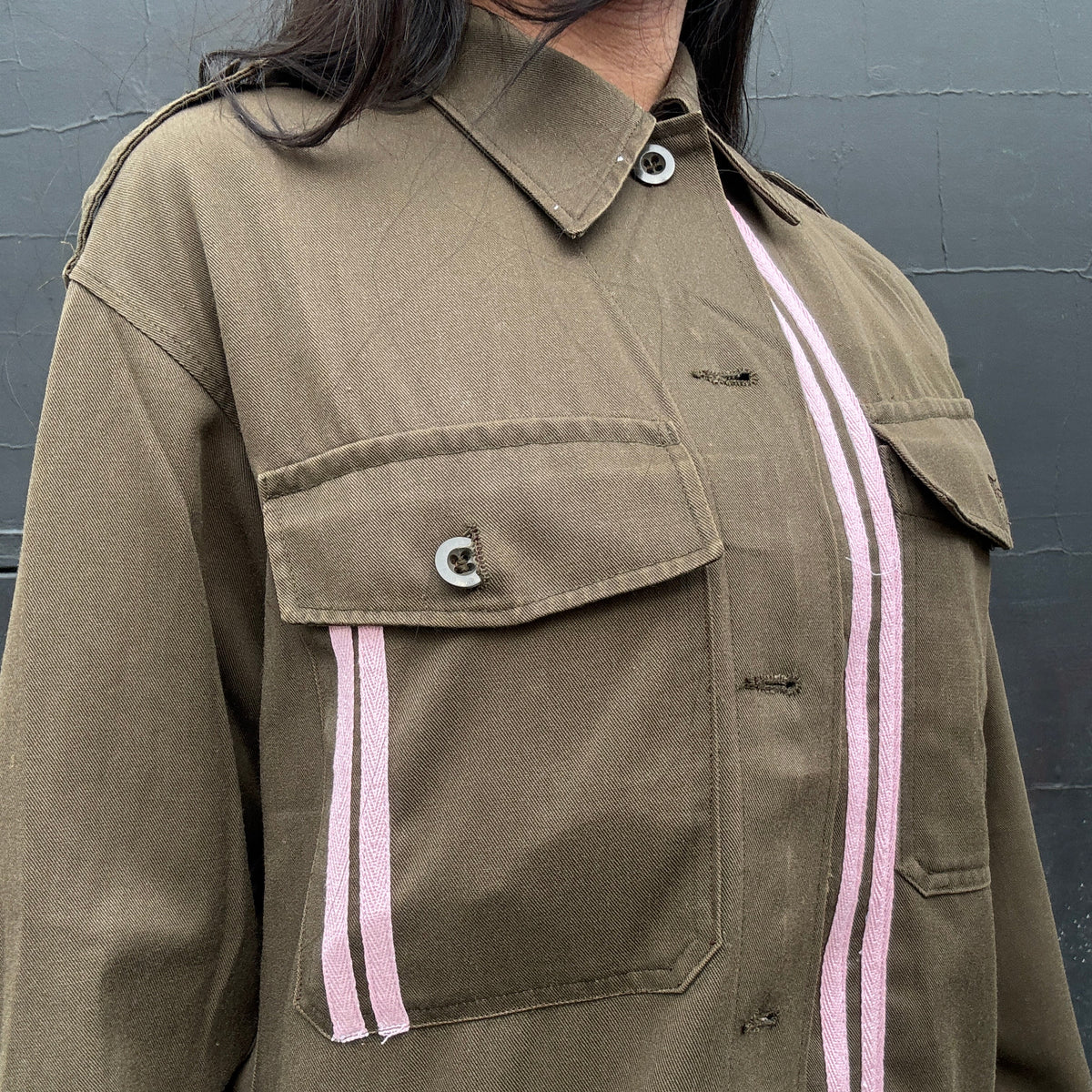 Army Jacket with Pink Stripes