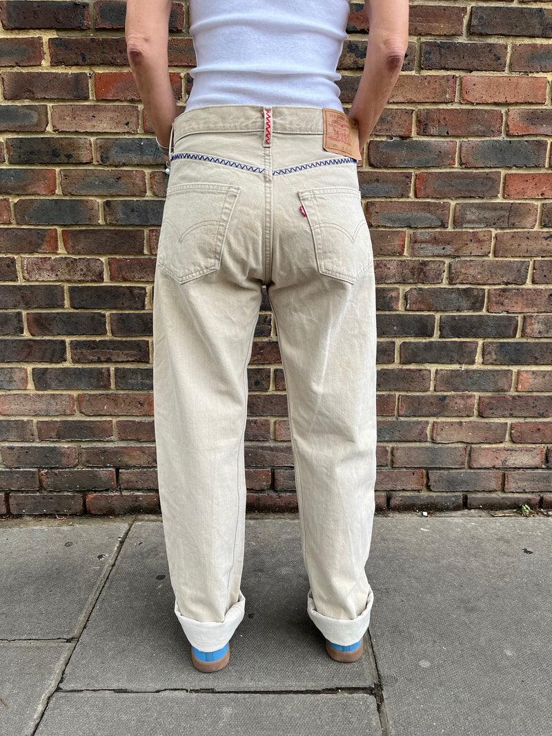Useless Pale Beige Levi's with Zig Zag Stitching