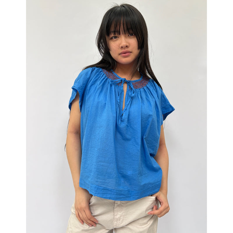 *NEW STYLE*Embroidered Cap Sleeve Top Cobalt