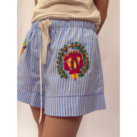 *NEW* Cotton Stripe Embroidered Shorts Blue