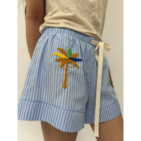 *NEW* Cotton Stripe Embroidered Shorts Blue