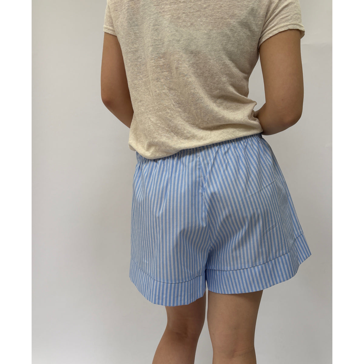 *NEW* Cotton Stripe Embroidered Shorts Blue