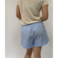 *NEW* Cotton Stripe Embroidered Shorts Blue
