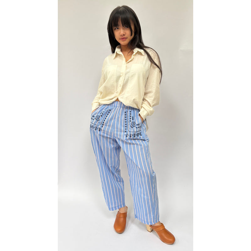 *NEW* Cotton Stripe Embroidered Pants Blue