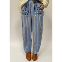 *NEW* Cotton Stripe Embroidered Pants Blue