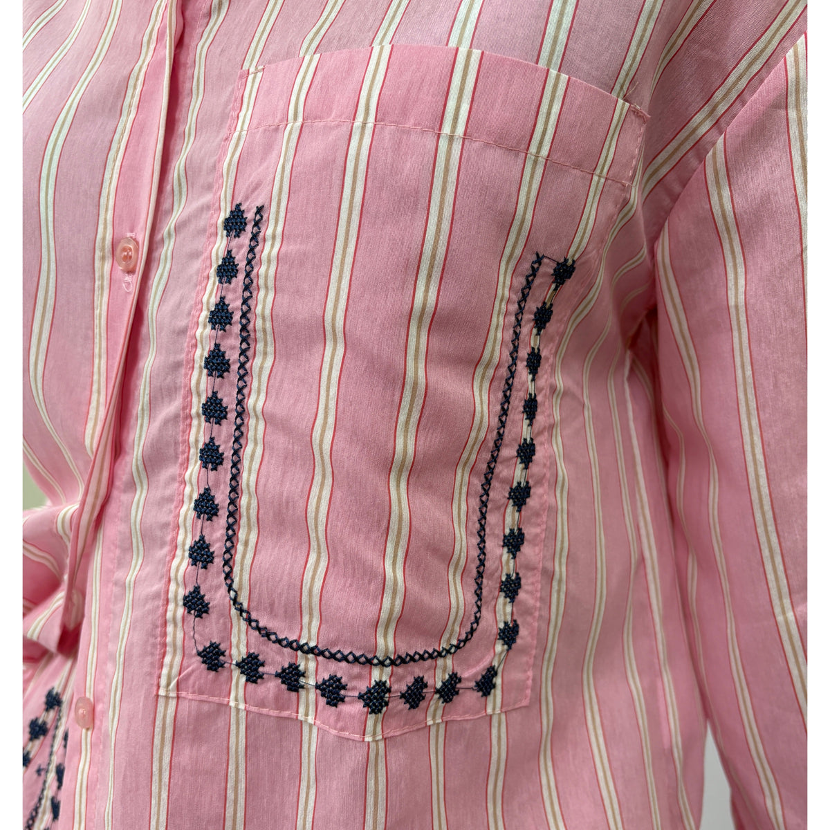 *NEW* Cotton Stripe Embroidered Shirt Pink